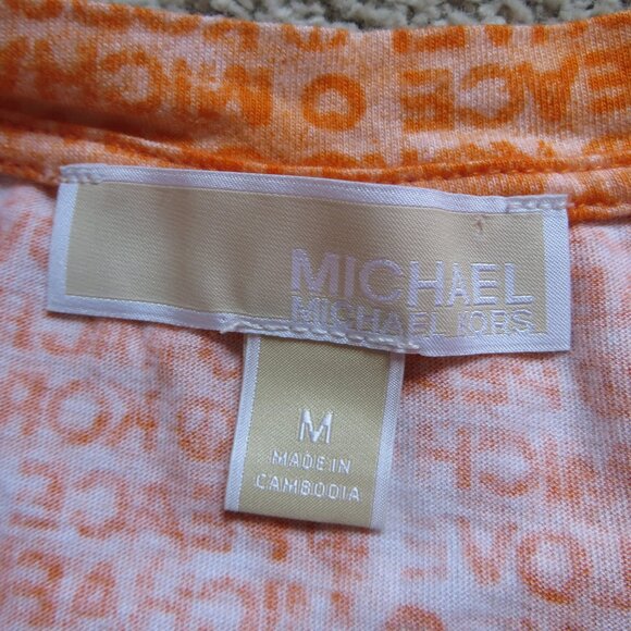 Michael Kors Womens T-shirt Size M Orange Love Peace Button Shoulder - Picture 6 of 8